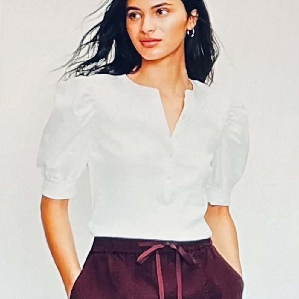 Loft Blouse with Short Puffed Sleeves, Mixed Media (M) New with Tag